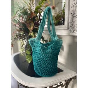 Crochet Market Tote Bag In Variegated Teal
